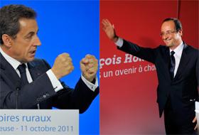 Francois Hollande(dreapta) l-ar putea avea contracandidat pe Nicolas Sarkozy(st&acirc;nga).