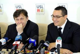 Copreşedinţii USL Crin Antonescu (st.) şi Victor Ponta (dr.).