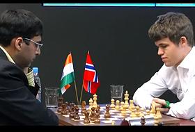 Anand (st&acirc;nga) şi Carlsen (dreapta) &icirc;şi vor disputa titlul mondial la şah.
