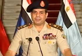Șeful armatei egiptene, generalul Abdel Fattah al-Sisi, anunț&acirc;nd suspendarea Constituției. Sursa: captură youtube.com