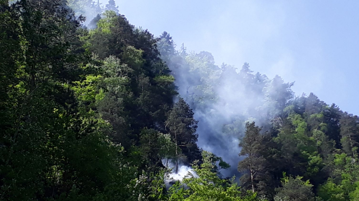 Incendiu de vegetaţie &icirc;n zona localităţii argeşene Arefu, aproape de Cetatea Poenari, 1 mai 2018. Foro: Cristian Matei.