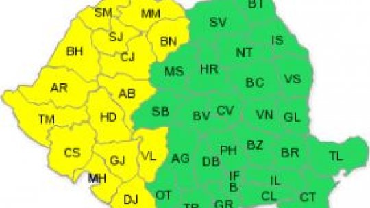 Cod galben de ploi torenţiale şi grindină