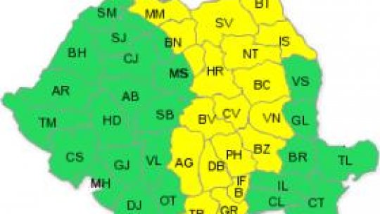 Cod galben de ploi torenţiale în Moldova şi Muntenia