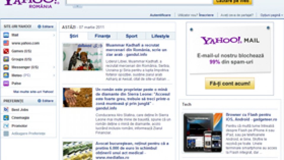 The Yahoo! portal, available in romanian