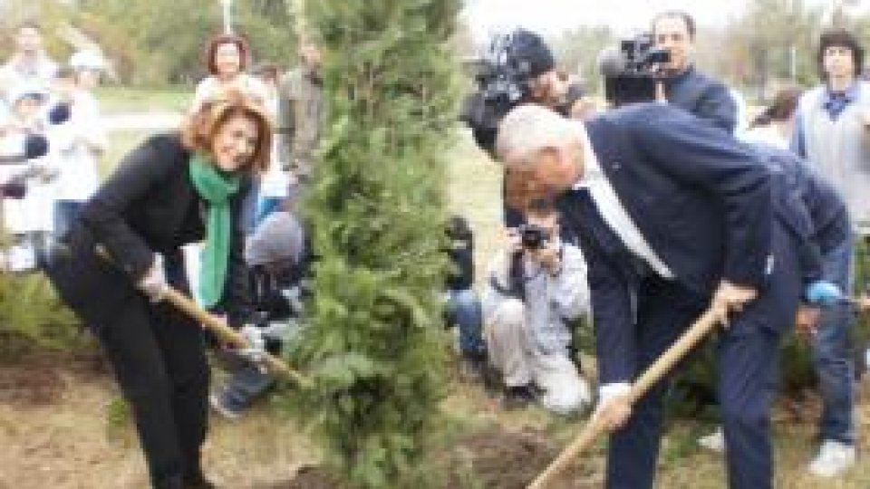 Elevii bucureşteni au plantat flori şi arbori în parc