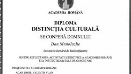 Diploma Distincţia Culturală pentru Dan Manolache