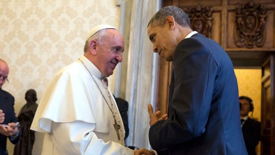 Papa Francisc, întâmpinat de preşedintele Obama pe peluza Casei Albe