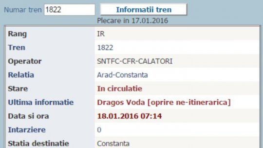 O aplicație CFR indică un tren de călători blocat în nămeți de peste 3 ore