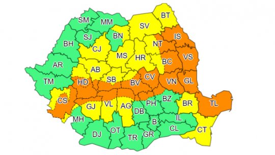 Cod portocaliu de vreme rea în 18 județe
