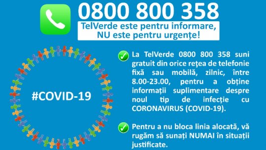TelVerde - informaţii pentru prevenirea infectării cu coronavirus