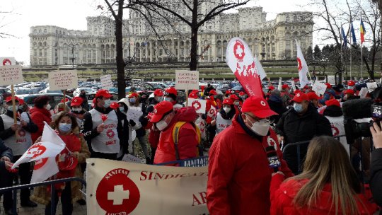 Protestul sindicaliștilor de la Sanitas și de la Solidaritatea Sanitară