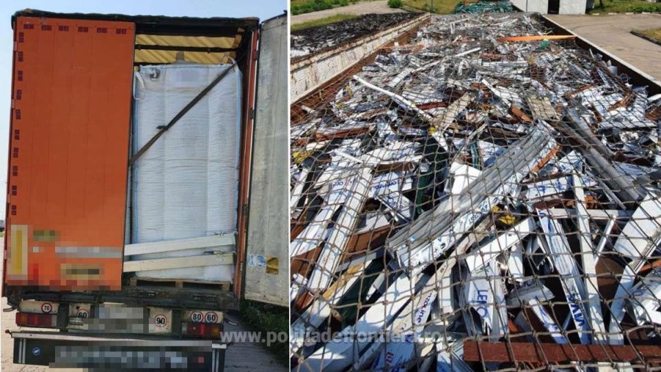 Giurgiu - 10 tone de deșeuri din sticlă într-un TIR care venea din Grecia