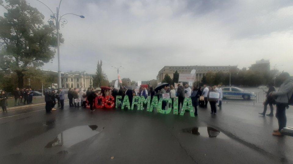 Protest al farmaciștilor în Piața Victoriei din Capitală