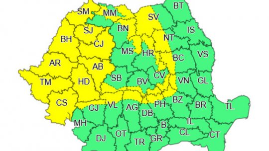 Cod galben de vânt puternic în zonele de munte și în vestul României