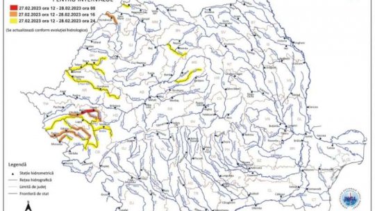 Avertizări Cod roşu, Cod portocaliu şi Cod galben de inundaţii, ce vizează râuri din Banat, Transilvania şi Crişana