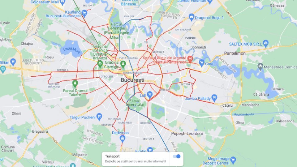 The Google Maps application has started to show, in real time, where the means of public transport in Bucharest are located
