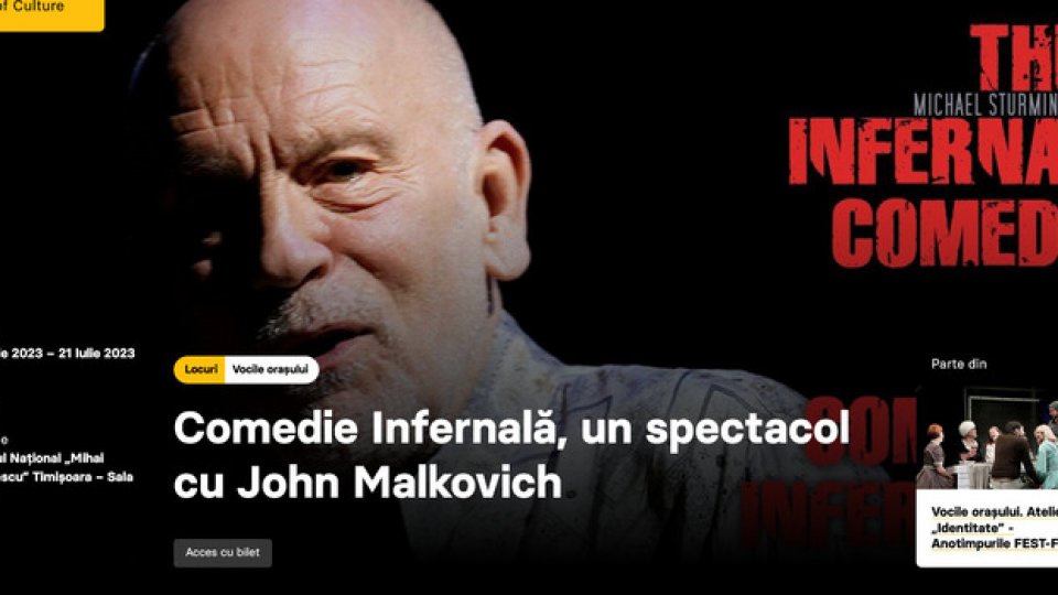 Celebrul actor John Malkovich, pe scena Teatrului Naţional din Timişoara