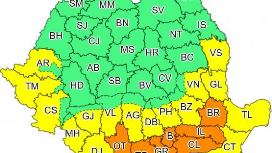 Codul portocaliu de caniculă, care vizează judeţele Olt, Teleorman, Giurgiu, Călăraşi, Ialomiţa, Brăila, Ilfov şi municipiul Bucureşti, prelungit şi miercuri