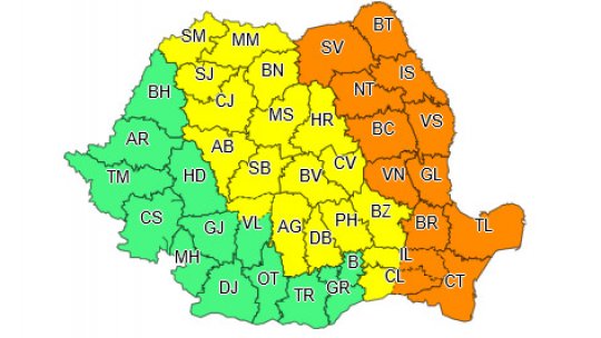 Cod portocaliu de instabilitate atmosferică în 13 judeţe