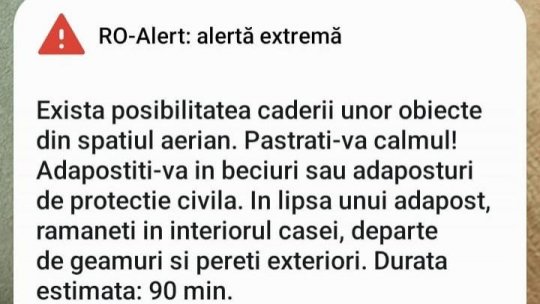 RO-Alert în Constanța: Există posibilitatea căderii unor obiecte din spațiul aerian