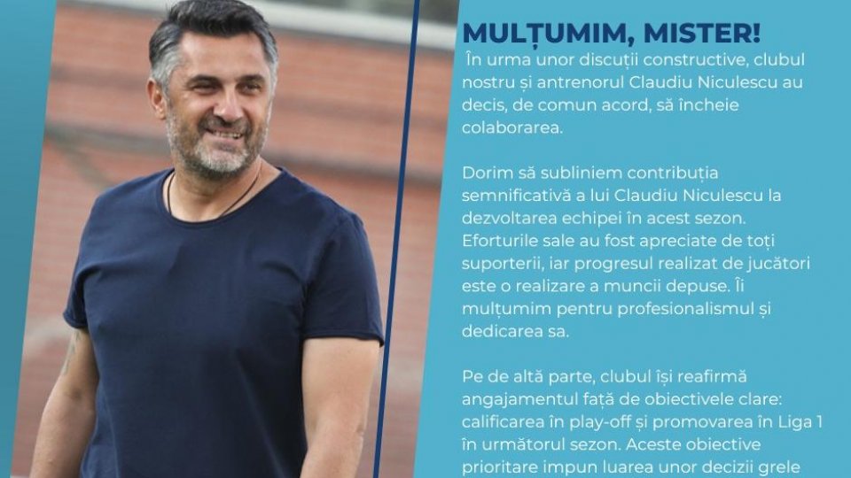 FC Voluntari s-a despărţit de Claudiu Niculescu