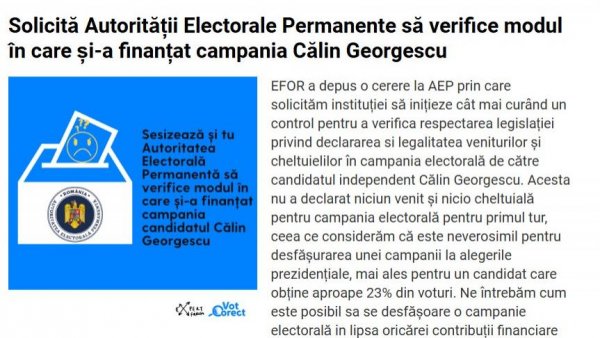 Organizaţia Expert Forum solicită AEP o anchetă privind posibila finanțare nedeclarată a lui Călin Georgescu