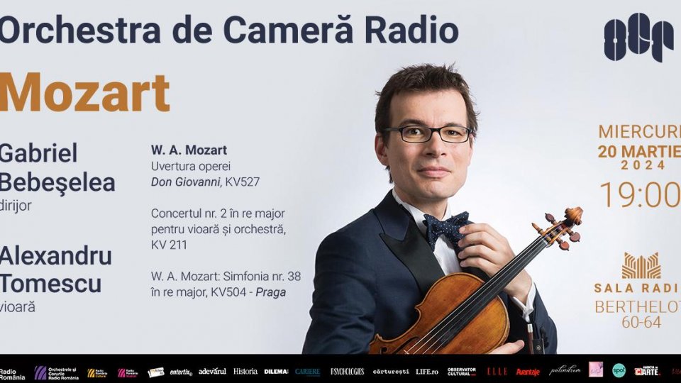 Dirijorul GABRIEL BEBEȘELEA și violonistul ALEXANDRU TOMESCU: 100% MOZART la Sala Radio
