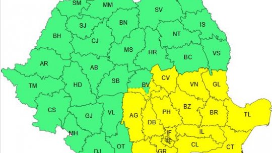 Cod galben de instabilitate atmosferică temporar accentuată, în Muntenia, Dobrogea, sudul Moldovei şi sud-estul Transilvaniei