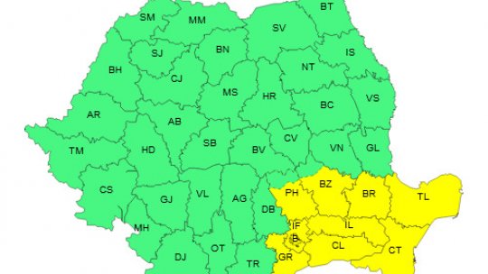 Atenționare de vânt puternic pentru nouă județe și municipiul București