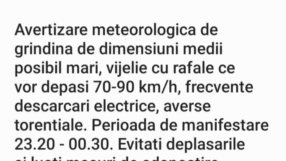 Avertizarea RO Alert s-a prelungit în Bucureşti
