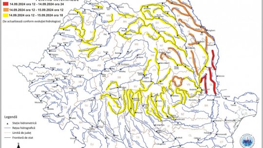 Cod galben şi Cod portocaliu de viituri în 12 bazine hidrografice