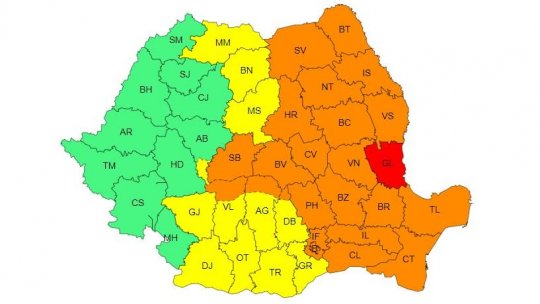Cod roșu de ploi torențiale în județul Galați