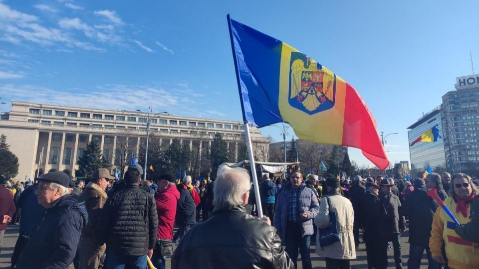 Pensioners and union representatives protested in Victory Square