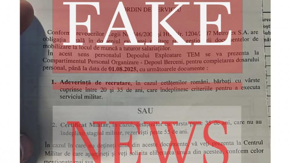 MApN: Document Metrorex, folosit într-o nouă campanie de dezinformare despre mobilizare