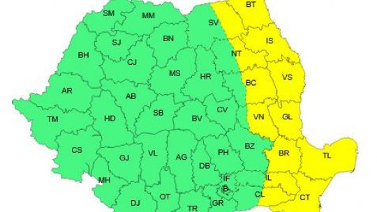 ANM: Cod galben de vânt în estul țării