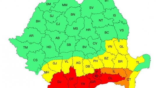 De marți, cod roșu de caniculă în Dolj, Olt, Teleorman, Giurgiu, Călăraşi, Ilfov şi Bucureşti
