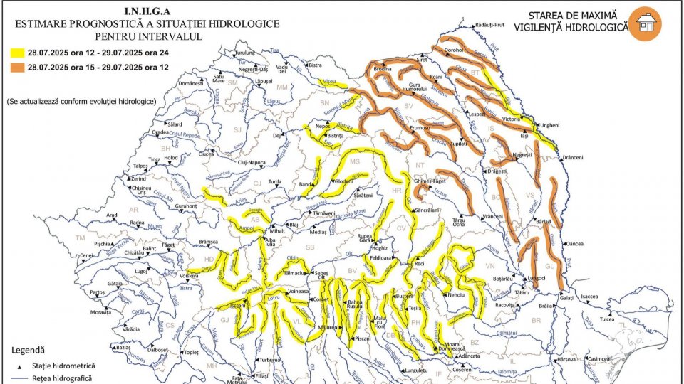 Avertizări cu cod galben și portocaliu de inundații pe râuri din Moldova