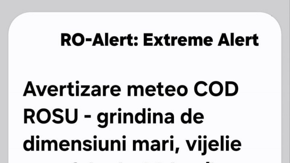 UPDATE Ro-Alert: COD ROȘU de grindină, vijelie, averse torentiale și descărcări electrice