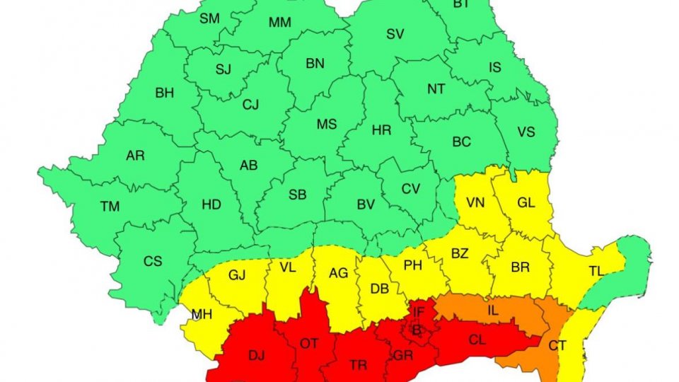 De marți, cod roșu de caniculă în Dolj, Olt, Teleorman, Giurgiu, Călăraşi, Ilfov şi Bucureşti
