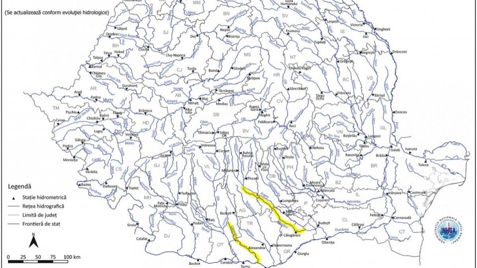 Avertizare hidrologică cod galben, pentru şase judeţe din sudul ţării