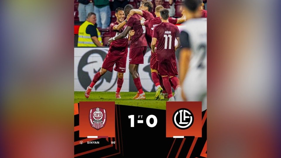 Europa League: CFR Cluj, în turul 3 preliminar după 1-0 în returul cu Lugano