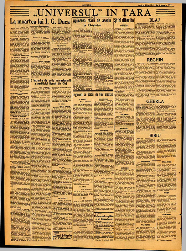 din ziarul "Universul", 1 ianuarie 1934