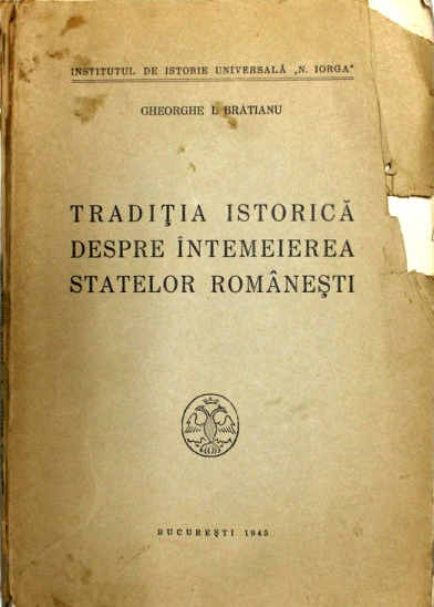 Coperta ediţiei princeps a lucrării "Tradiţia istorică despre întemeierea statelor româneşti