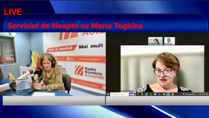 Marina Constantinoiu (dreapta) la emisiunea Seriviciul de noapte cu Maria Țoghină.