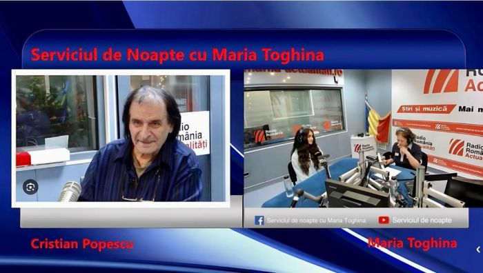 Cristian Popescu și Sonia Negulescu, în studioul Serviciul de noapte cu Maria Țoghină.