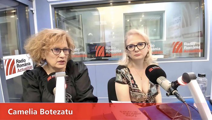 Camelia Botezatu (stânga) și Daniela Palade Teodorescu, la emisiunea Serviciul de noapte cu Maria Țoghină.